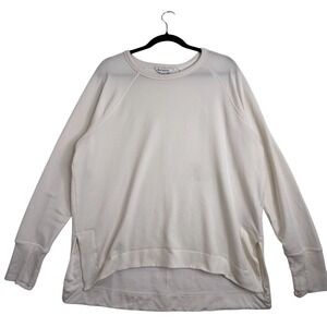 Athleta Women's Cream Long Sleeve Sweatshirt Thumbholes Size L Raglan Fleece